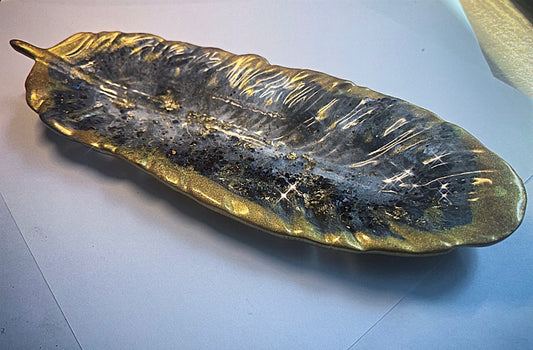 Antique gold feather tray